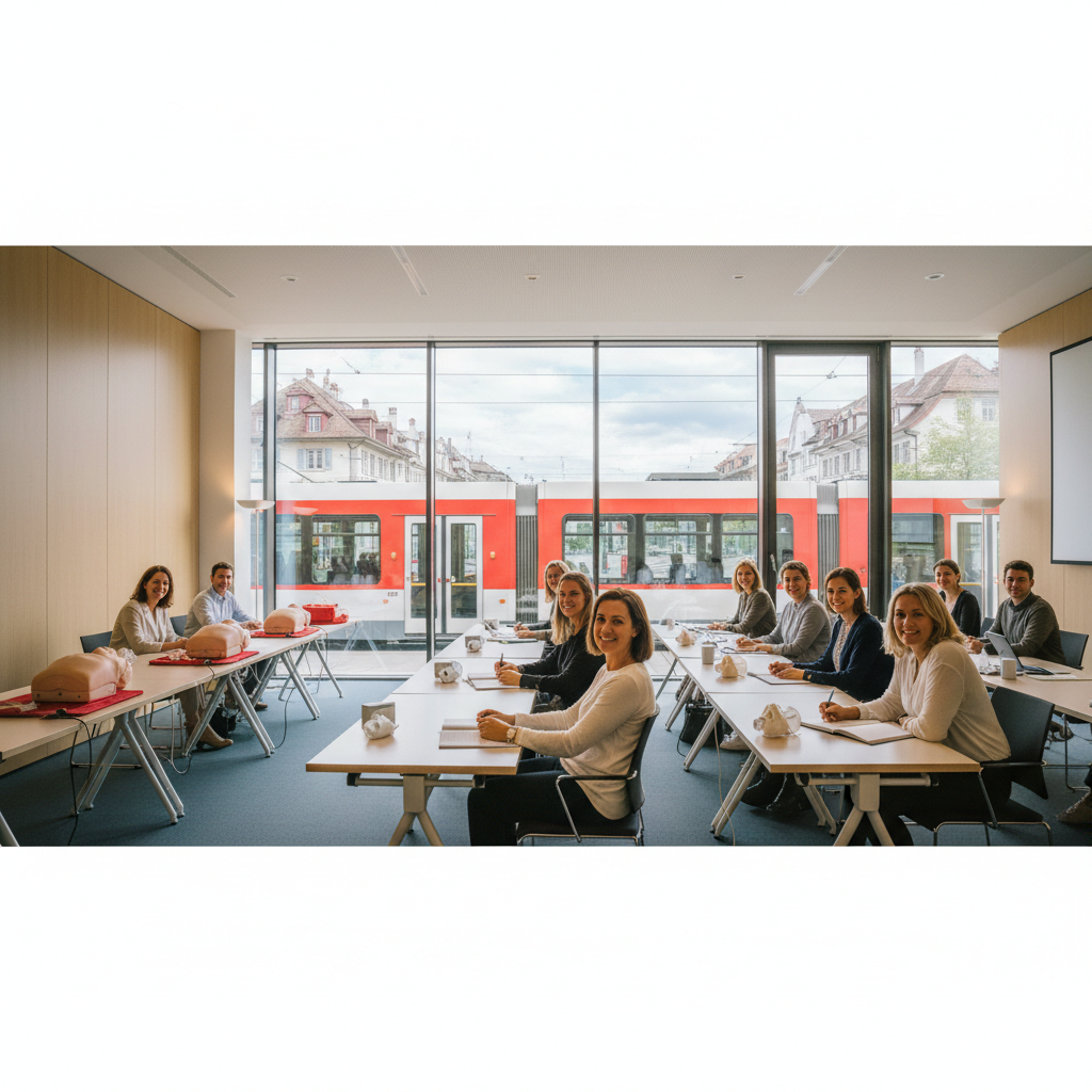 Flagship-Standort Zürich-Oerlikon — Trainings-Fläche mit Kursraum-Einblick